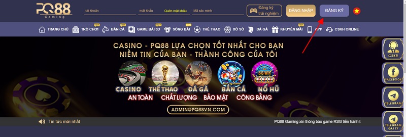 Vào đường dẫn trang chủ của nhà cái và bấm chọn đăng ký chuẩn xác